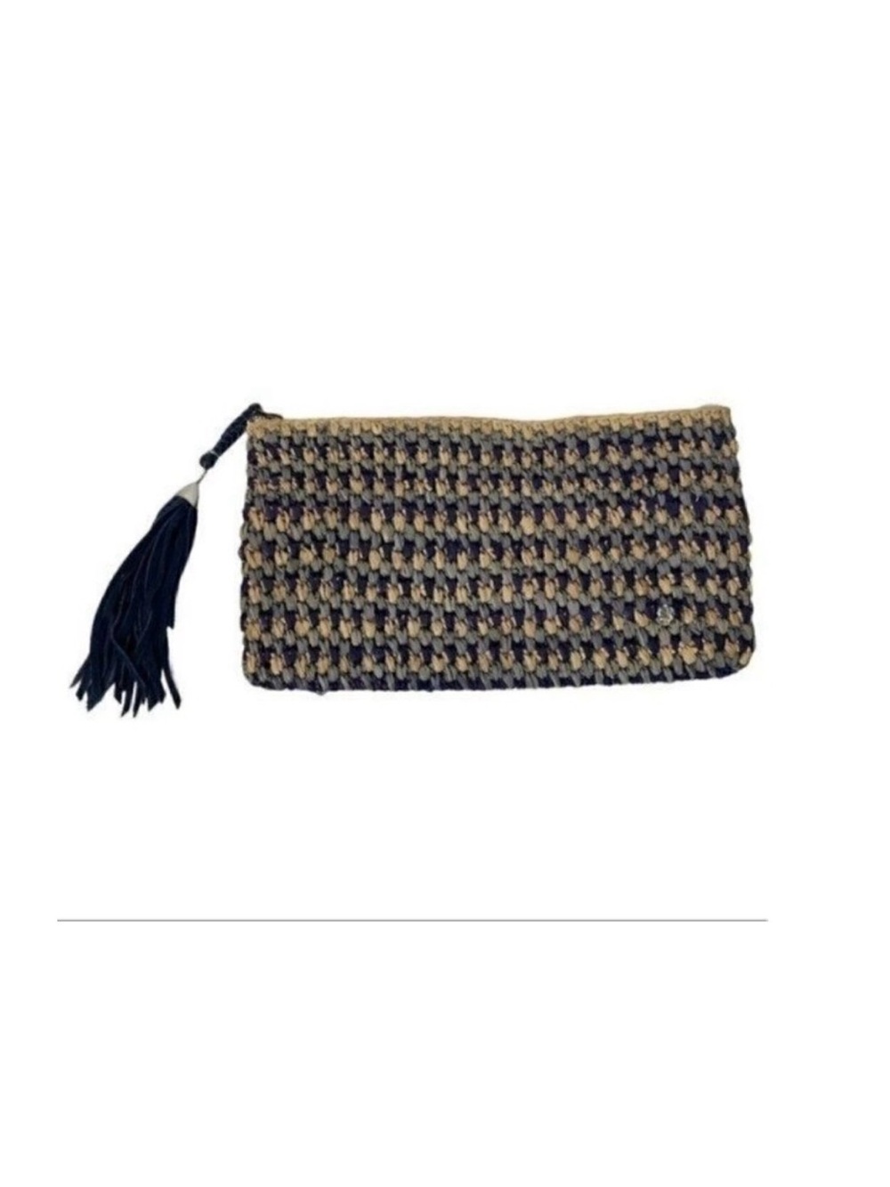 Flora Bella Seabreeze Clutch Bag Braided 100% Raffia Zippered w/ Tassle 13” X 7”